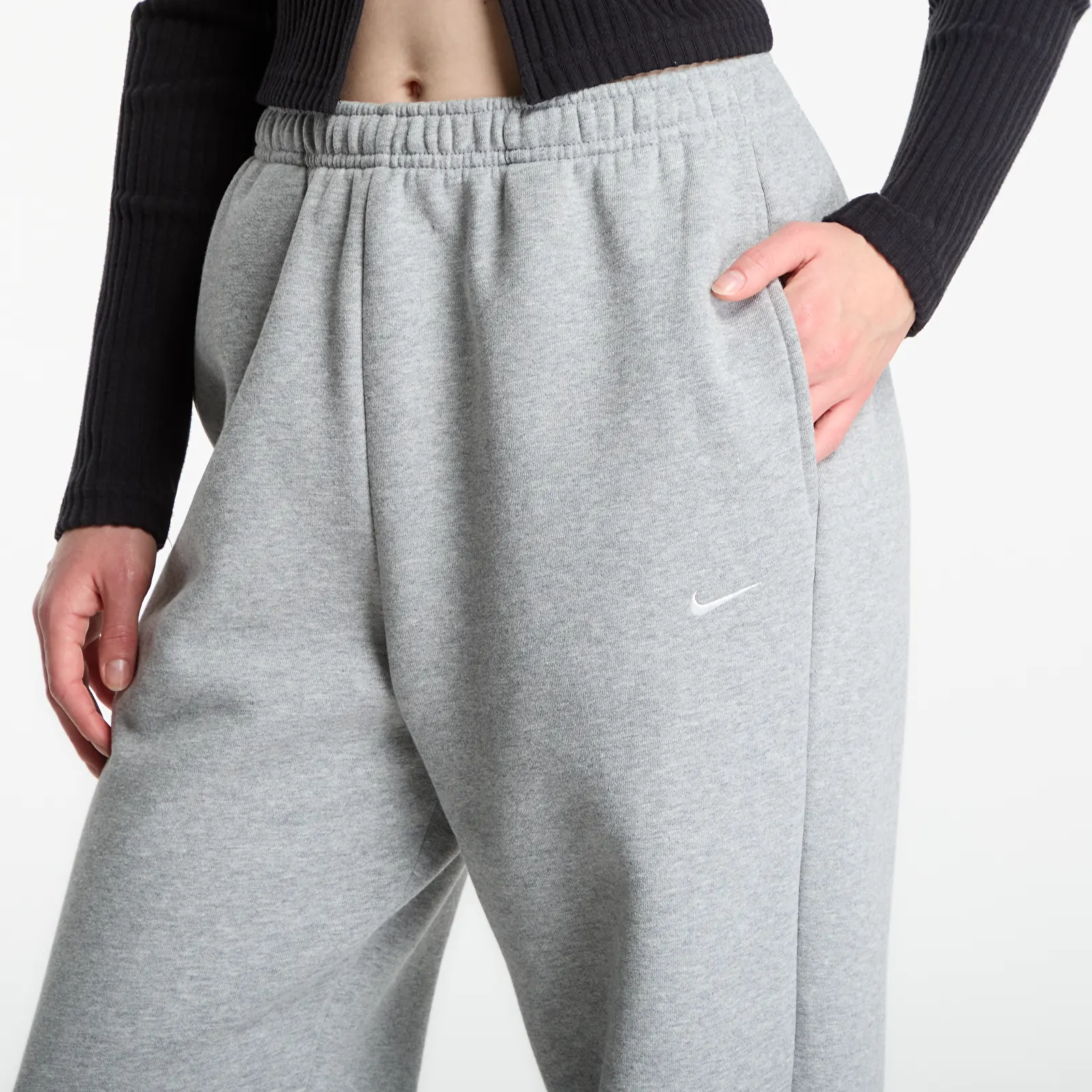 Women's sweatpants Nike Studio Fleece Medium Weight High-Rise Oversized Cuffed Pants Dk Grey Heather/ Sail