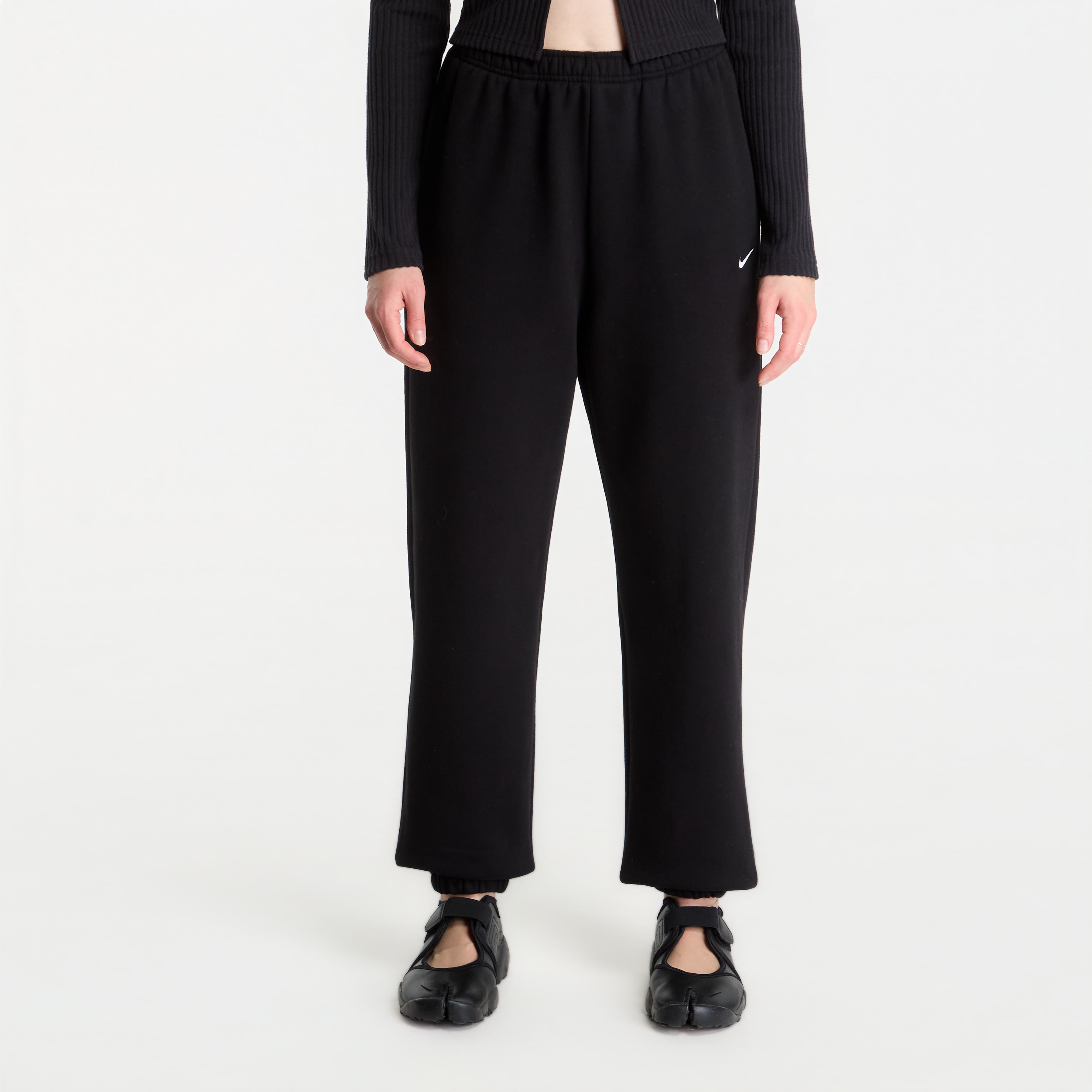 Pants Nike Studio Fleece Medium Weight High-Rise Oversized Cuffed Pants Total Black/ Sail S