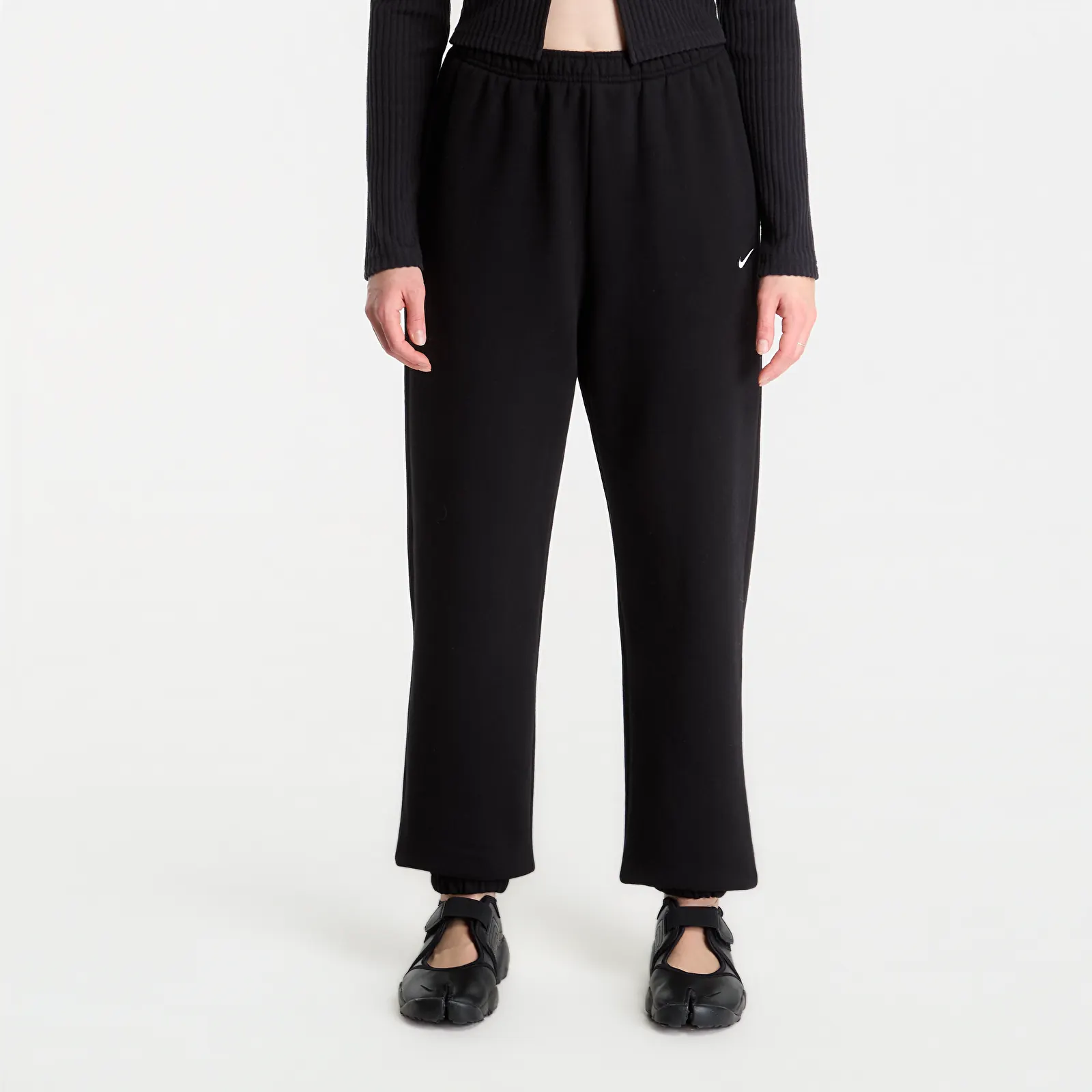Γυναικείες φόρμες Nike Studio Fleece Medium Weight High-Rise Oversized Cuffed Pants Total Black/ Sail