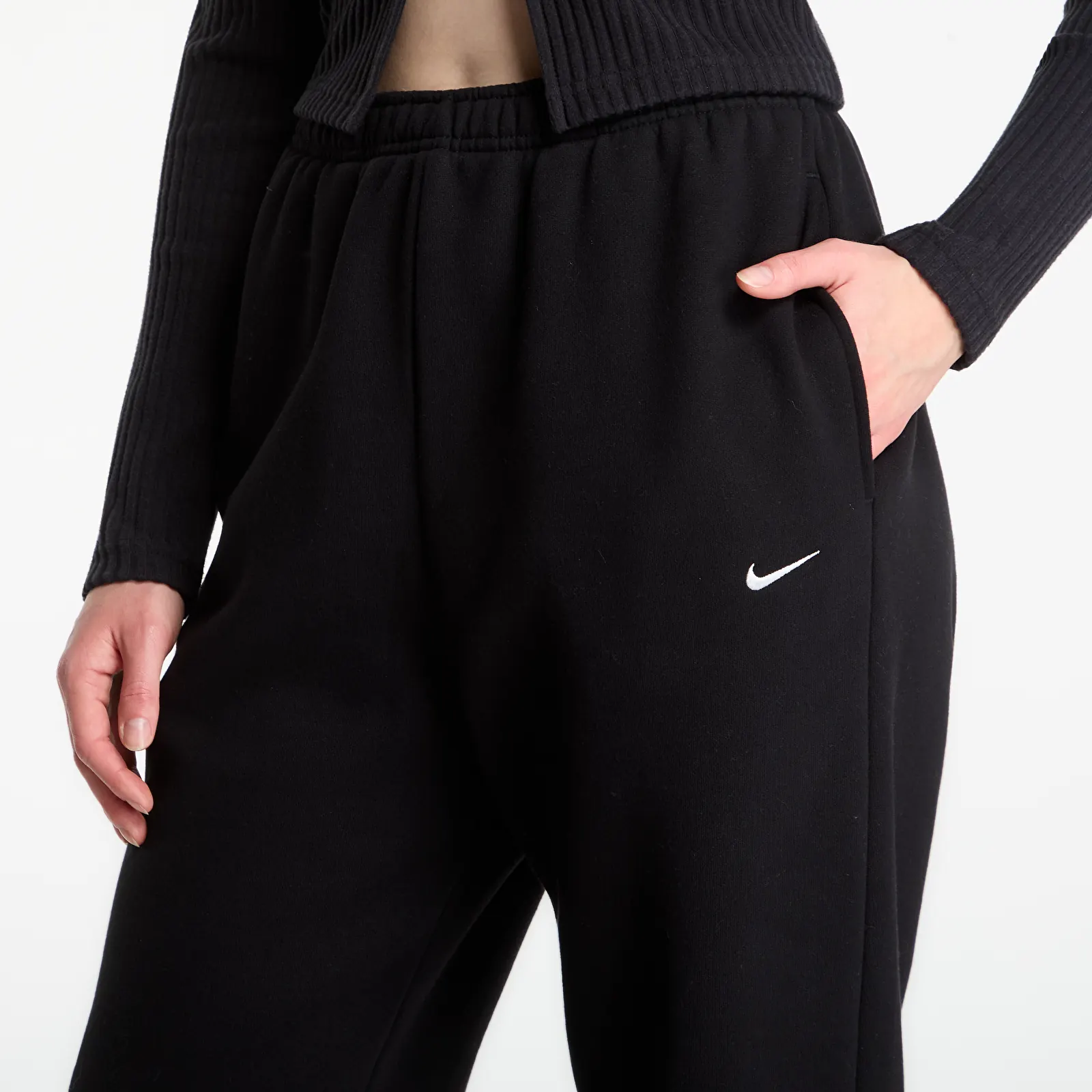 Γυναικείες φόρμες Nike Studio Fleece Medium Weight High-Rise Oversized Cuffed Pants Total Black/ Sail