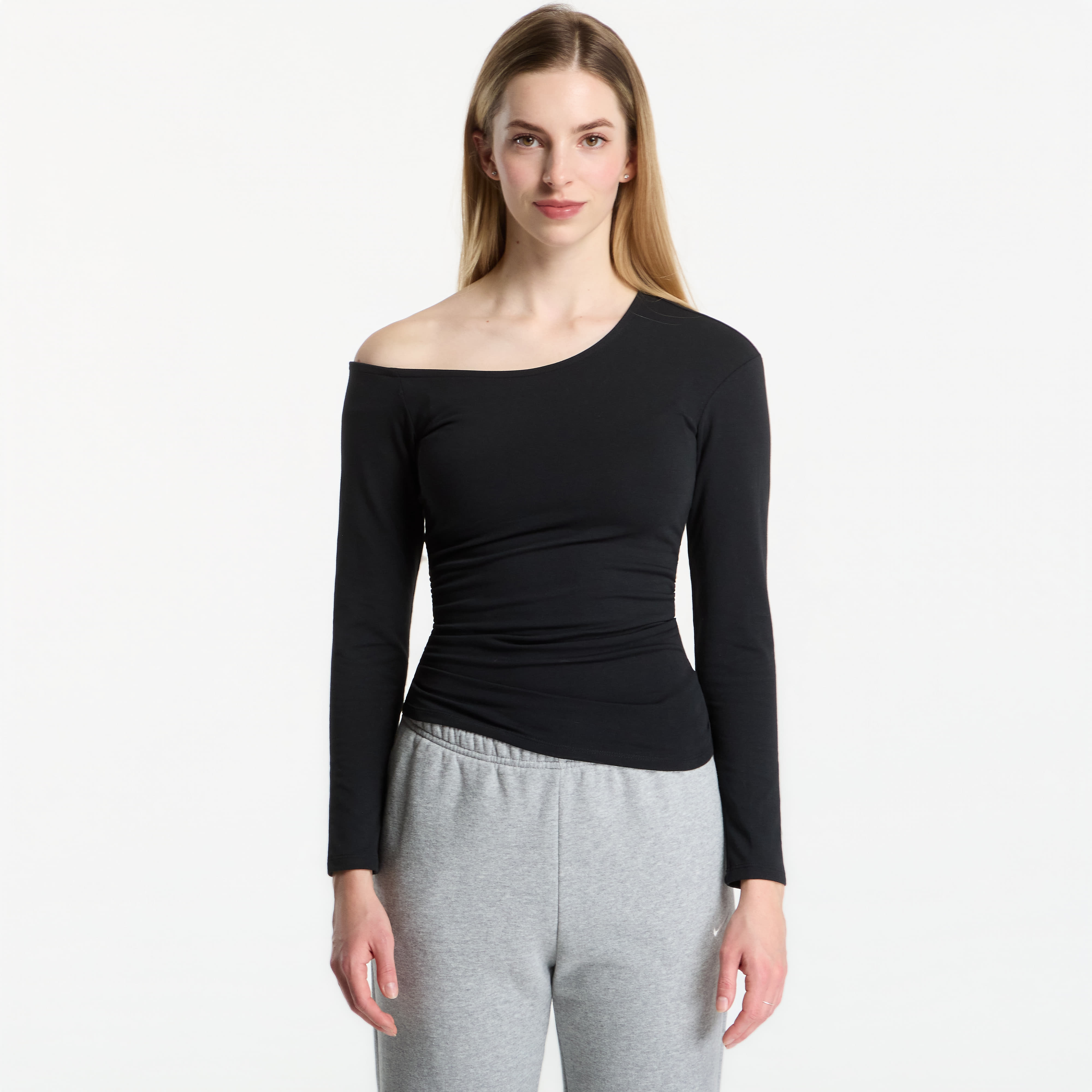 Top Nike Sportswear Women's Tight Off-Shoulder Long-Sleeve Top Black/ Sail L