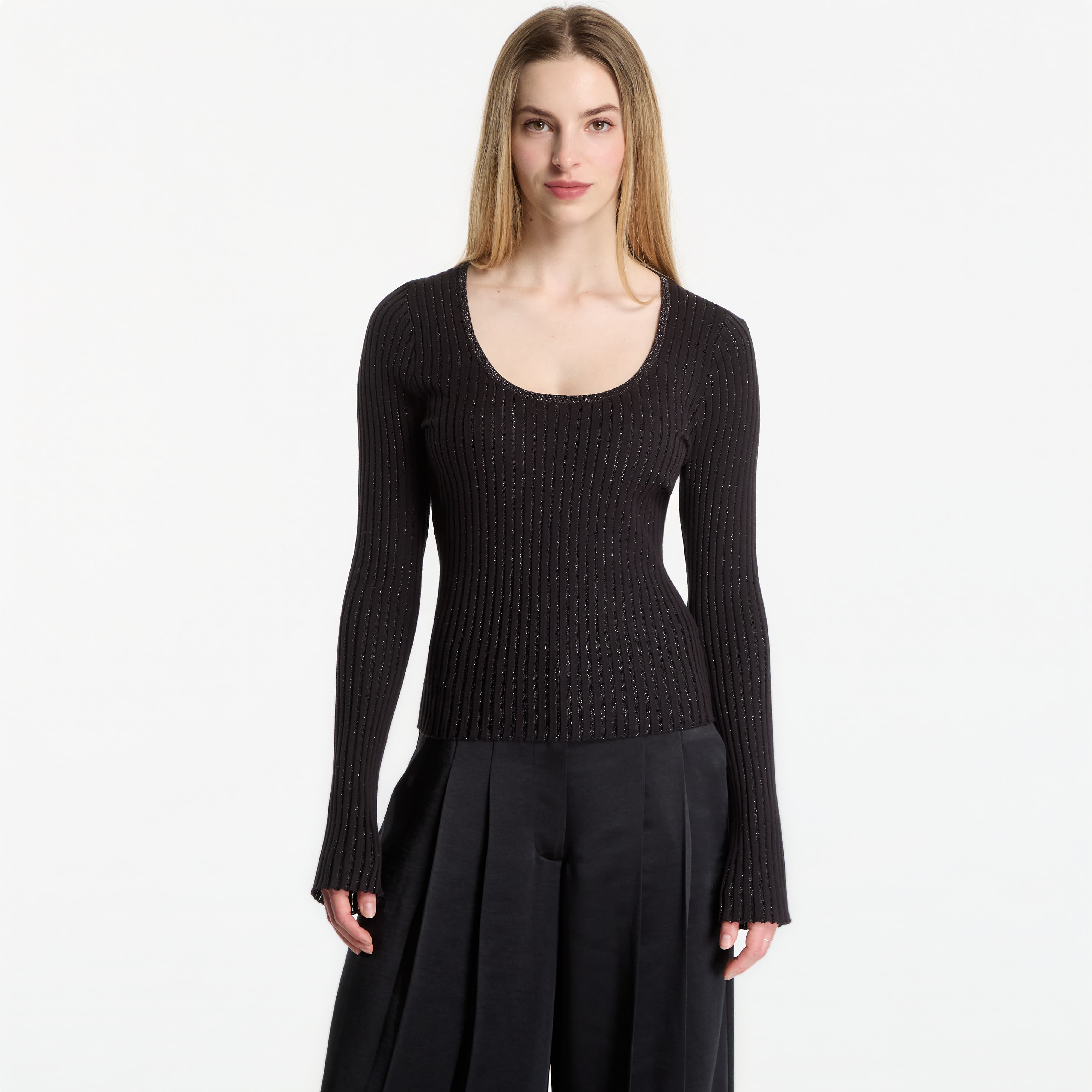T-shirt Calvin Klein Viscose Shine Ls Top Black M