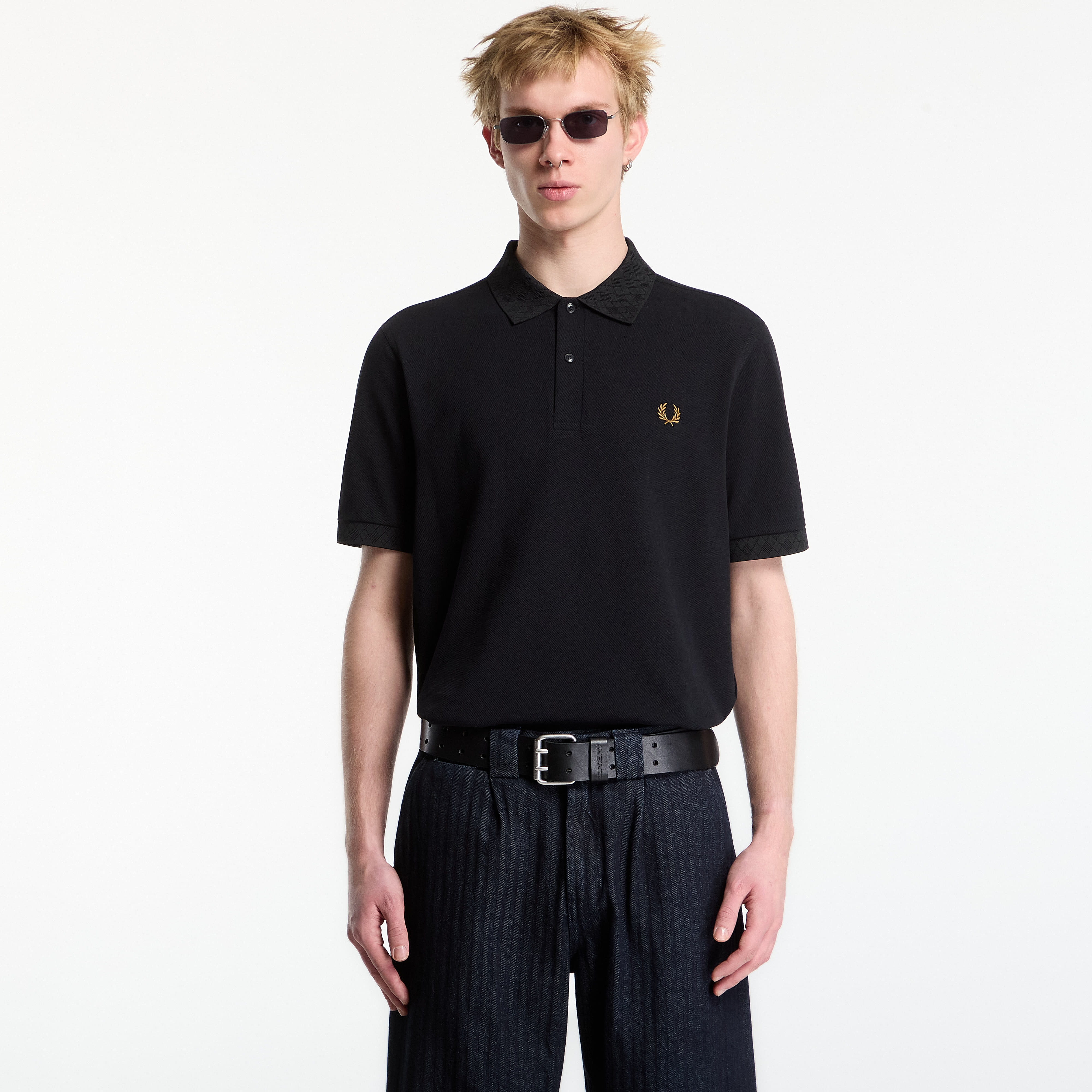T-shirt FRED PERRY Jacquard Trim Polo Shirt Black XL