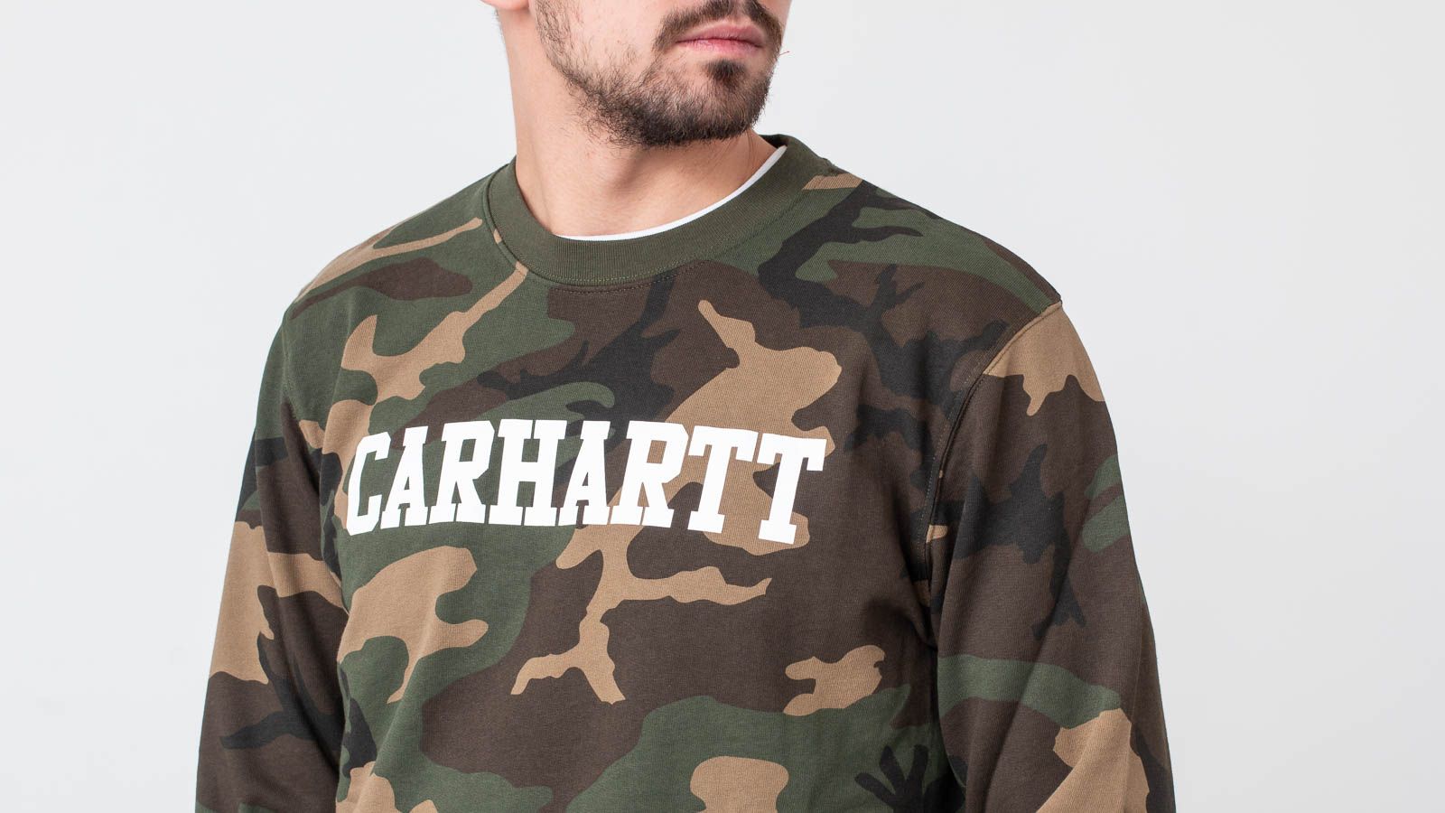 Džemperiai su gobtuvais ir džemperiai Carhartt WIP College Sweat Camo Laurel/ White