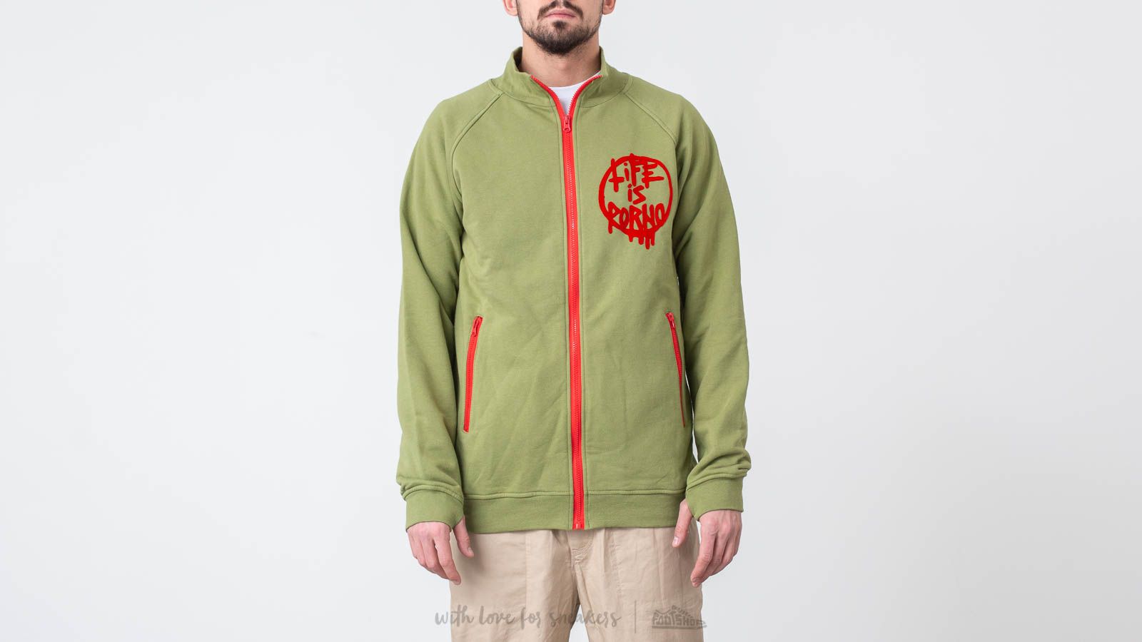 Mikiny Life Is Porno Track Jacket Red Flock