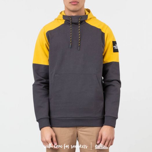 Grey and yellow north face hoodie top