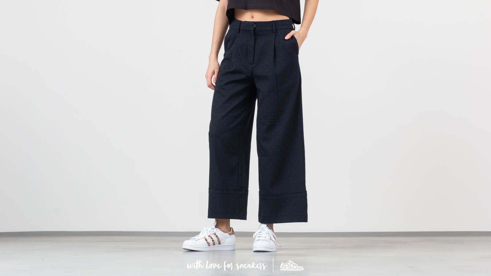 Pantalones SELECTED Gabby Mid Waist Cropped Wide Pants Dark Saphire/ White