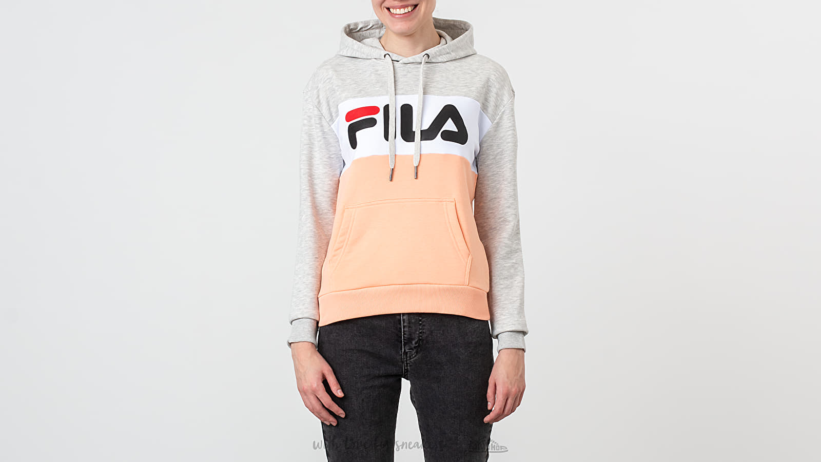 Hoodies and sweatshirts FILA Lori Hoody Light Grey Melange Bros Salmon Bright White Footshop