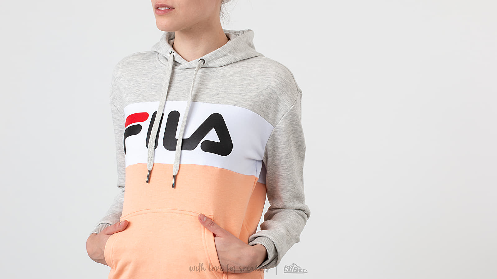 Hoodies and sweatshirts FILA Lori Hoody Light Grey Melange Bros Salmon Bright White Footshop