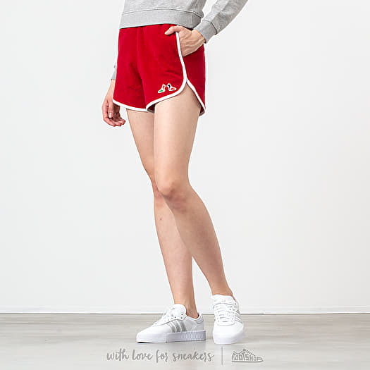 Red terry shop cloth shorts