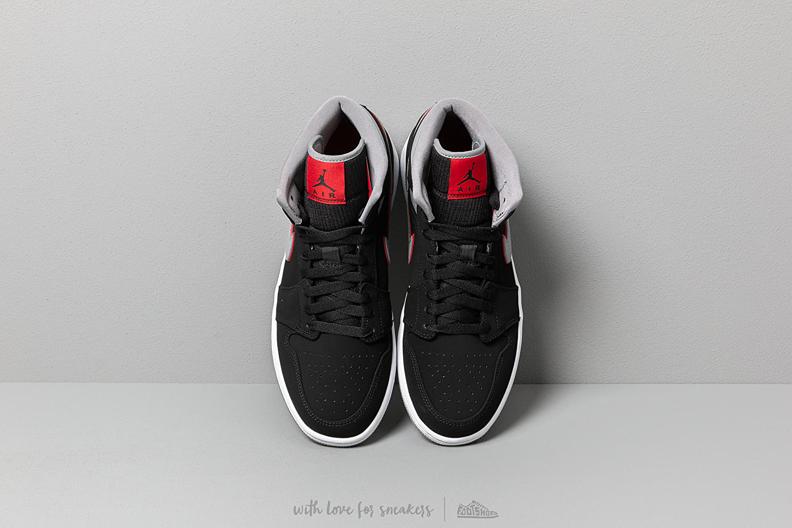 Air jordan 1 mid top - black/particle grey/gym red/white