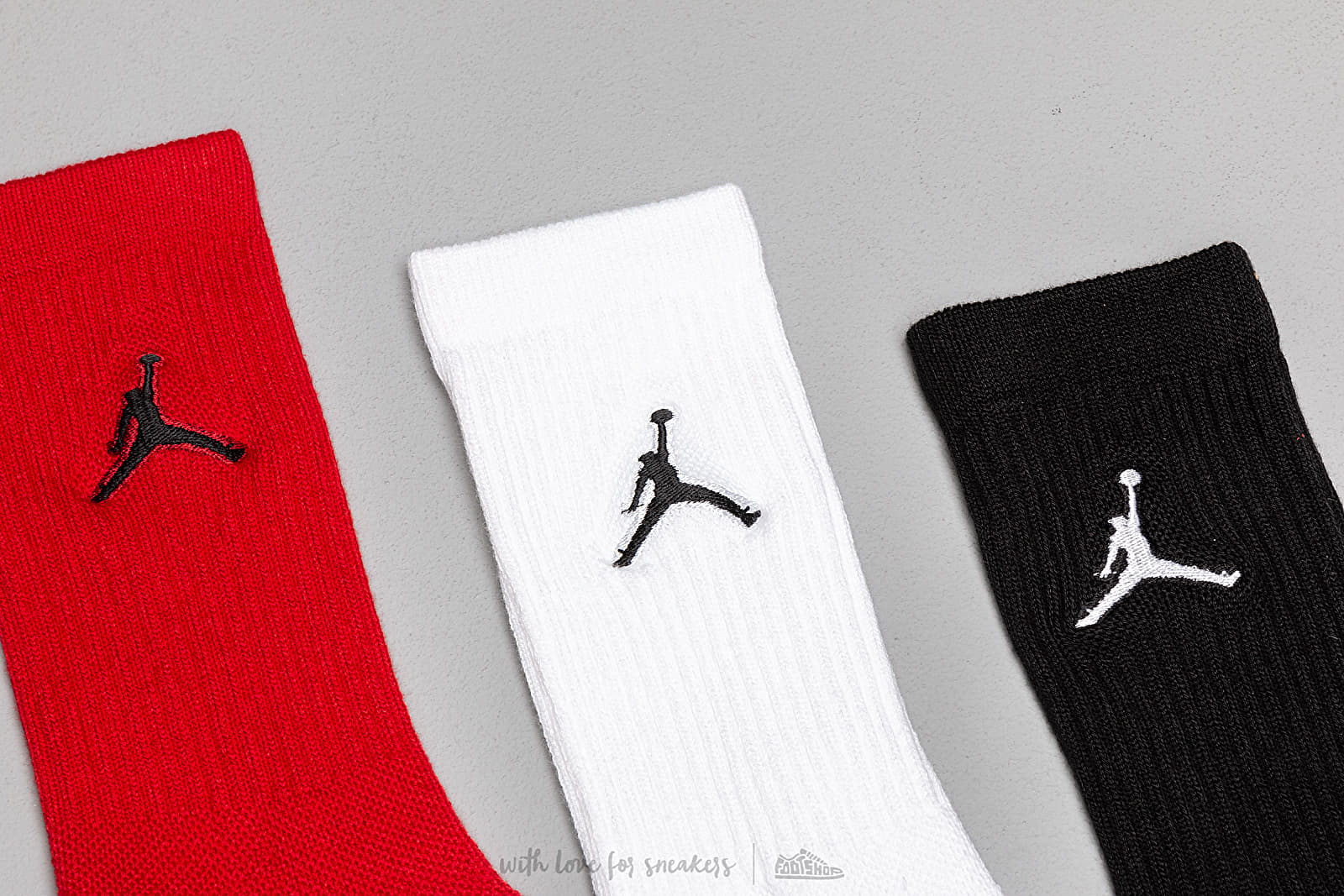 Socken Jordan Jumpman 3 Pack Crew Socks Black/ White/ Gym Red