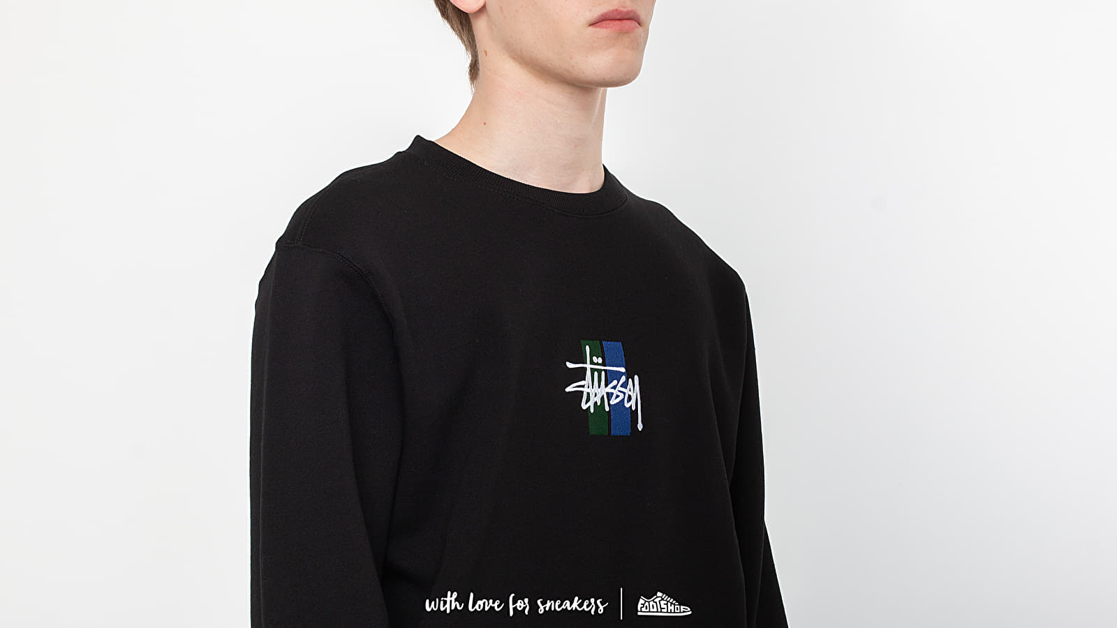 Stussy stock on sale applique crew sweatshirt