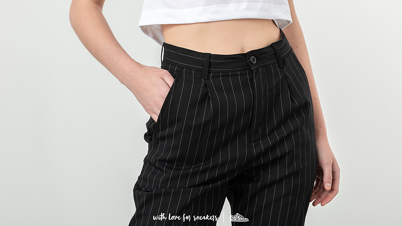 Canvas pants Carhartt WIP W Pullman Ankle Pants Pinstripe Black White Footshop