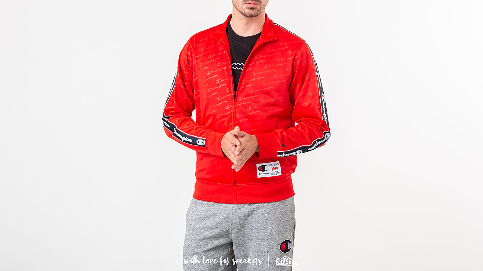 Mikiny Champion Full Zip Crewneck Red