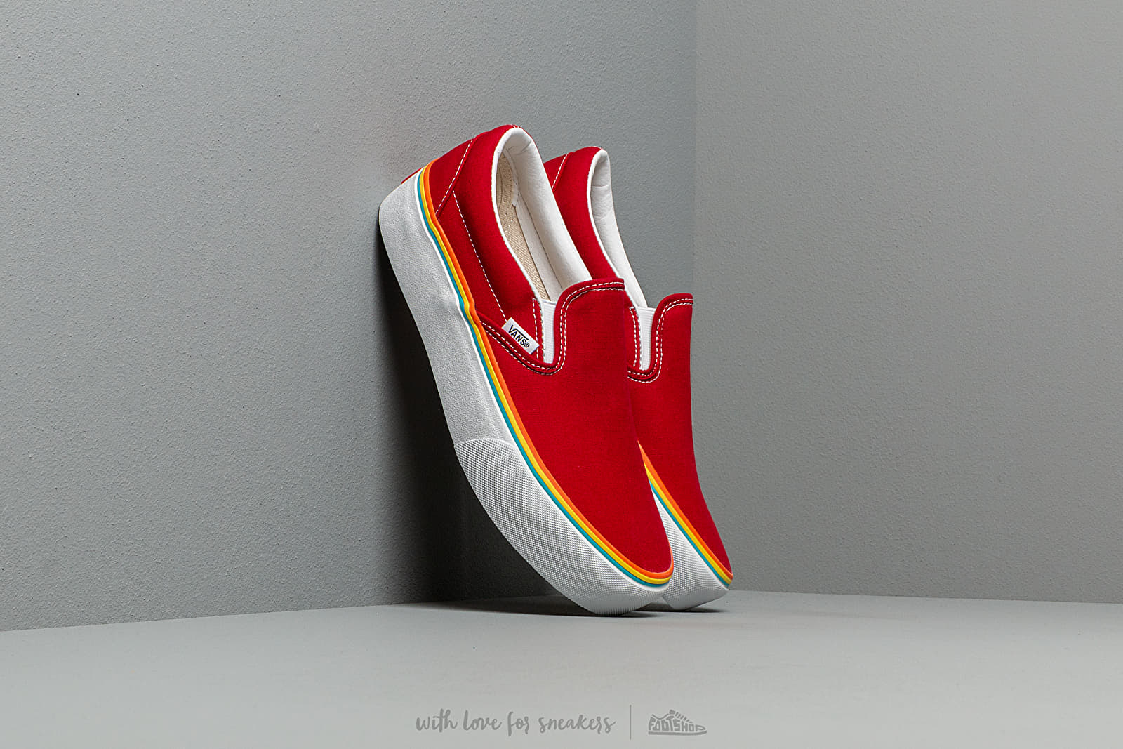 Férfi cipők Vans Classic Slip-On Platform (Rainbow Foxing) Tango Red/True White