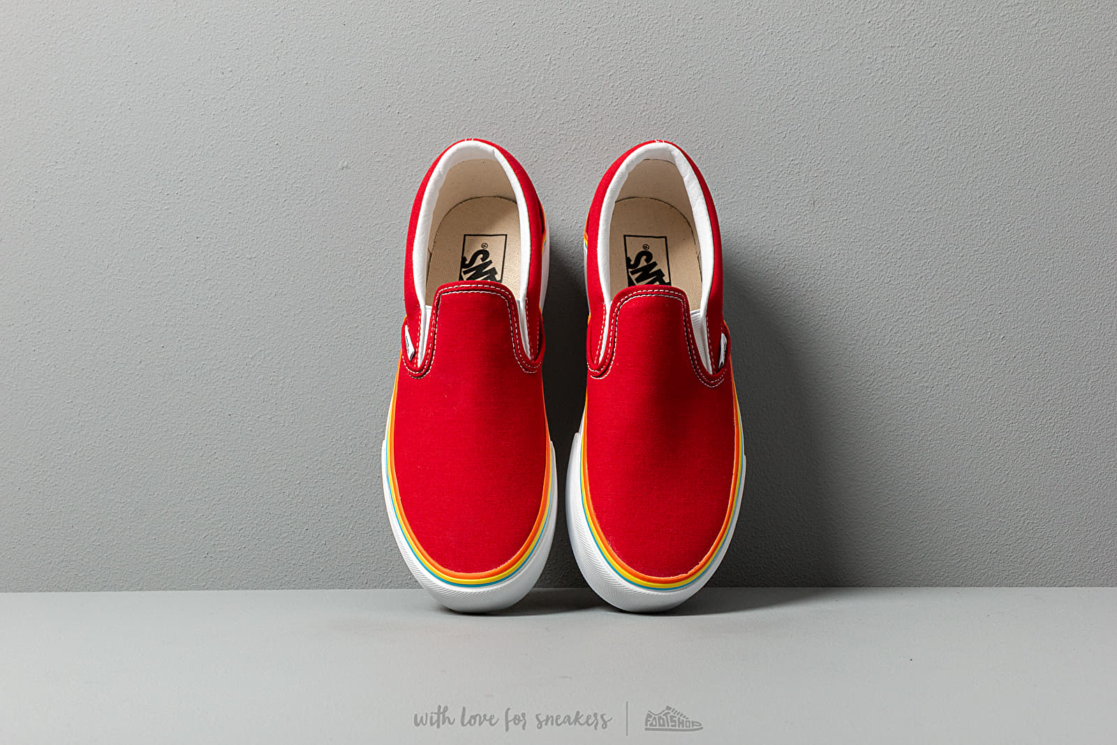 Men s shoes Vans Classic Slip On Platform Rainbow Foxing Tango Red True White Footshop