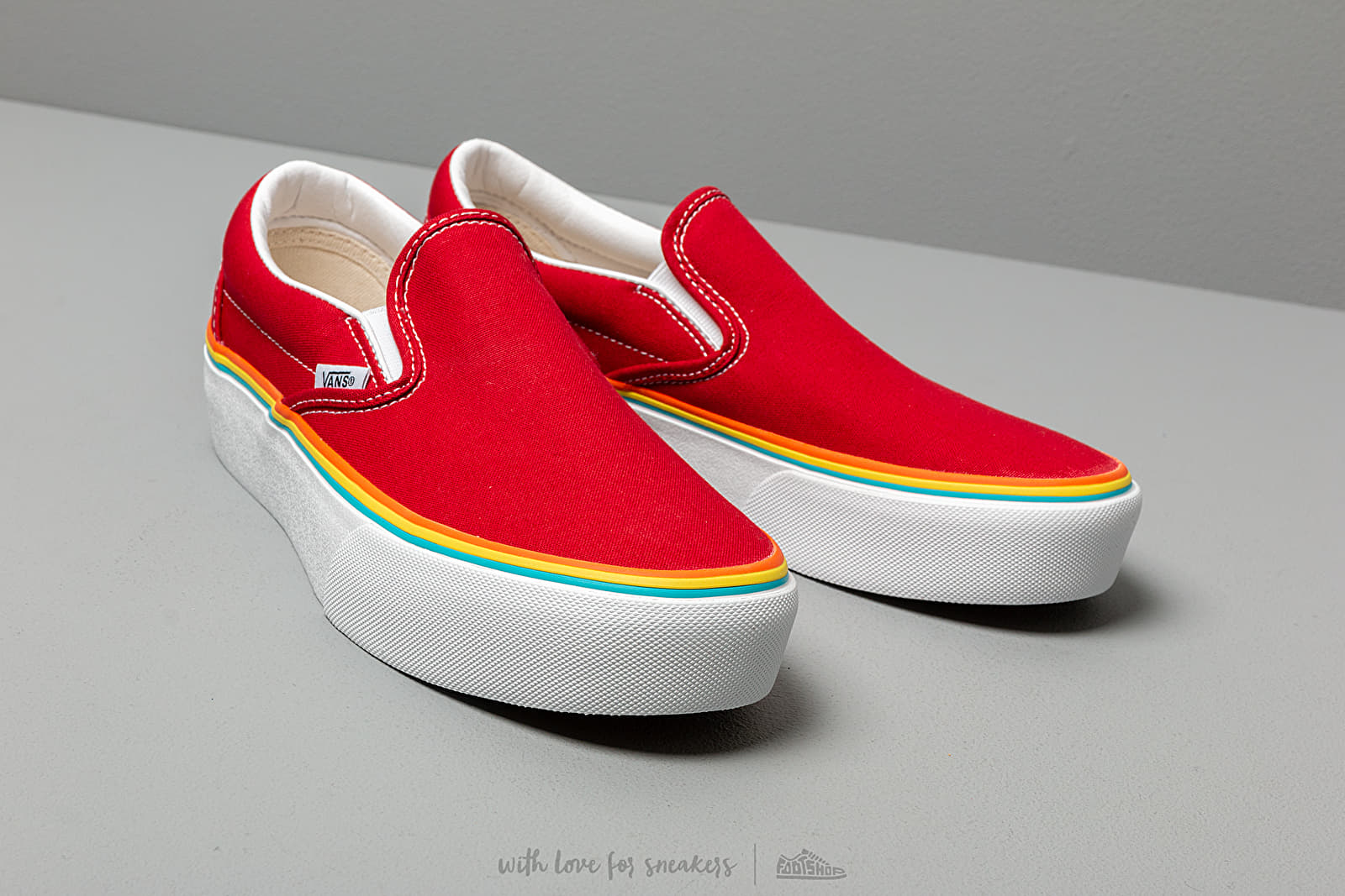 Men s shoes Vans Classic Slip On Platform Rainbow Foxing Tango Red True White Footshop