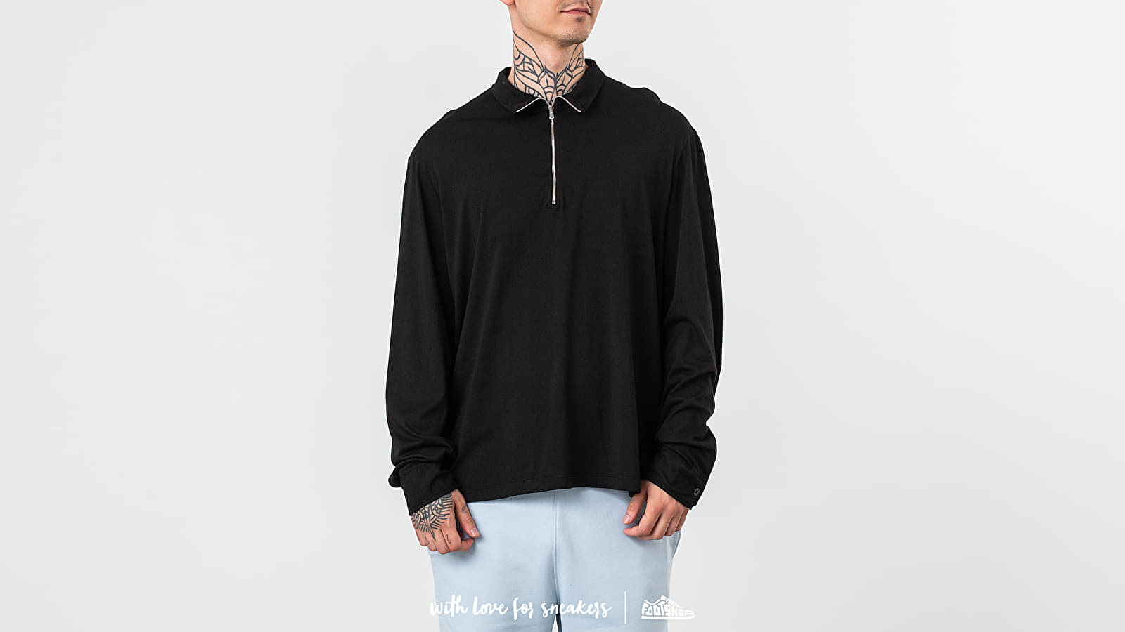 T-Shirts Our Legacy Zip Polo Long Sleeve Tee Washed Black