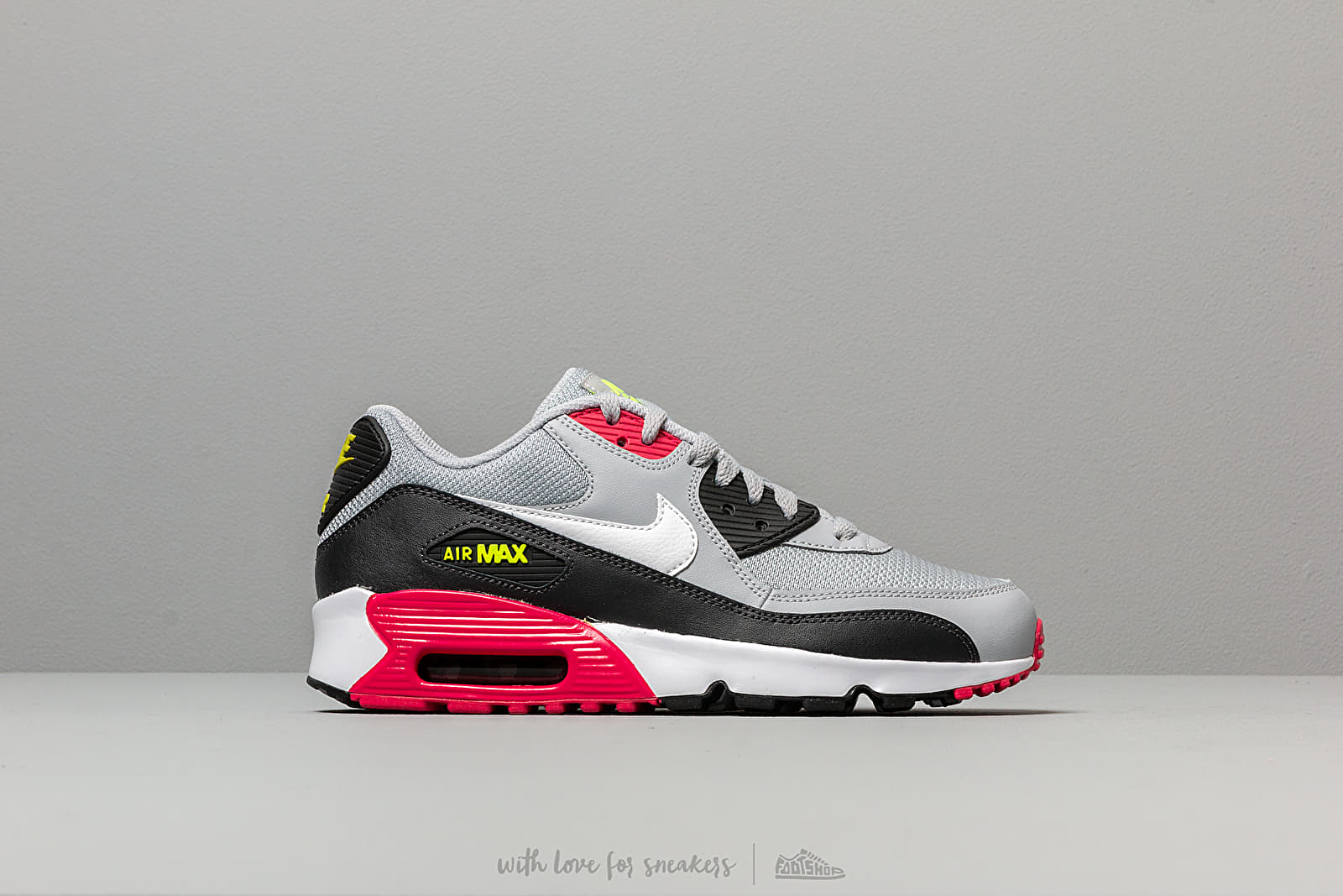 Sneaker und Schuhe fur Kinder Nike Air Max 90 Mesh GS Wolf Grey White Rush Pink Volt Footshop