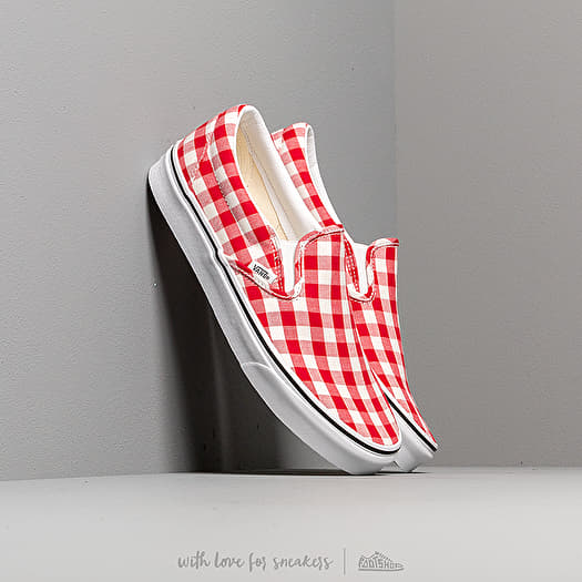 Vans red and white slip on hot sale