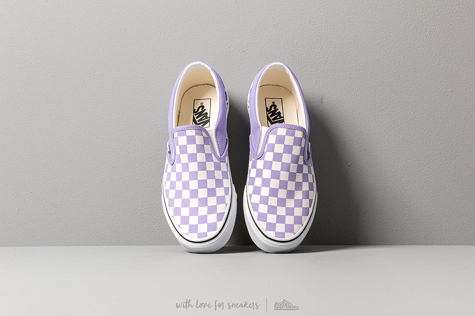Light purple checkered slip on cheap vans