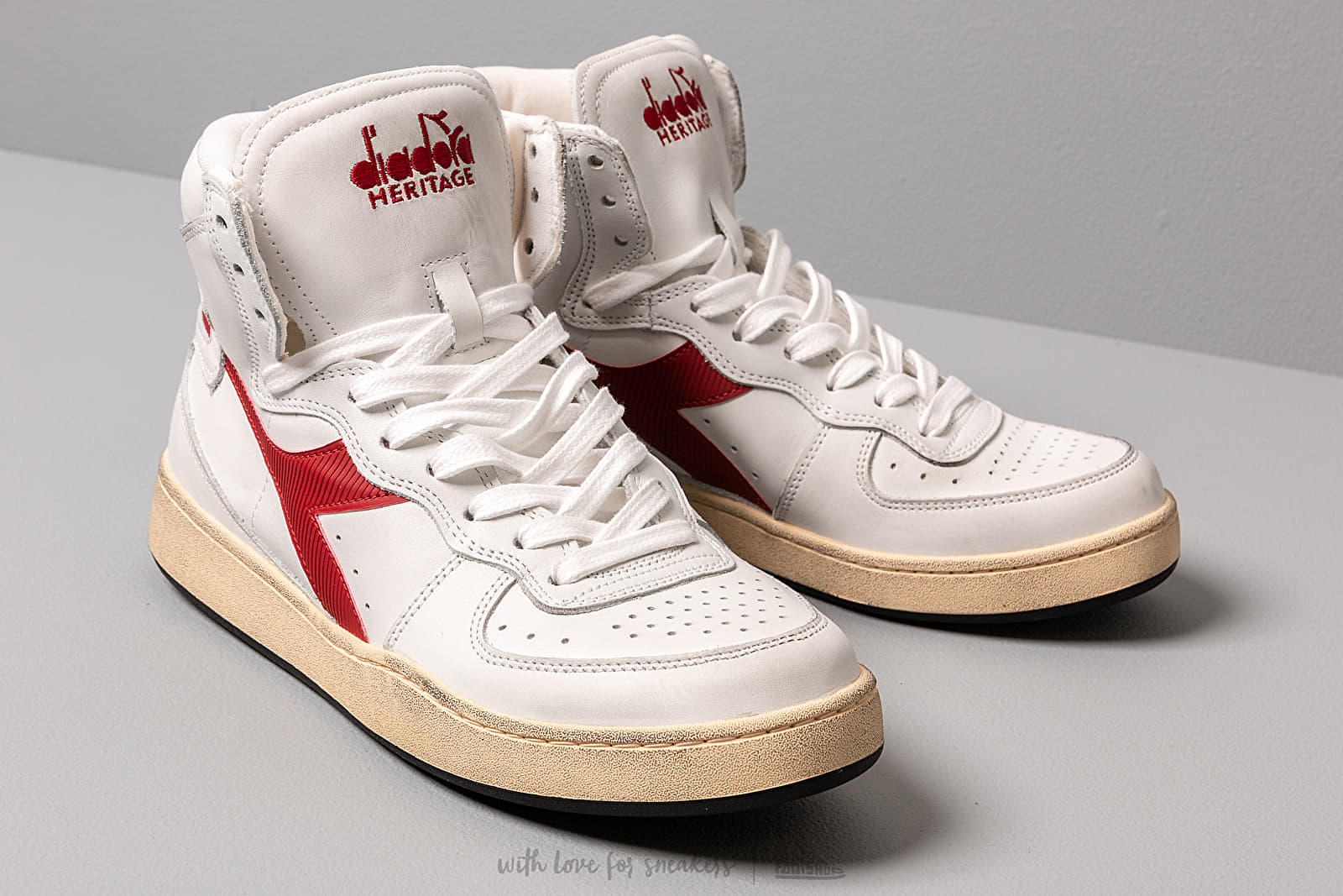 DIADORA Men\'s Basket Mid Red White USED LOOK Sneaker Shoe Size 8/8.5 NEW MI BASKET LOW USED Heritage shoe - Gender Neutral - Diadora  main image 4