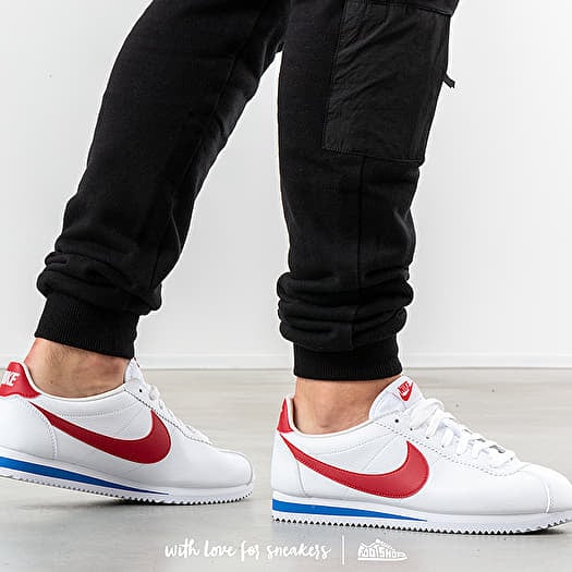 Nike classic cortez leather white red blue 2025