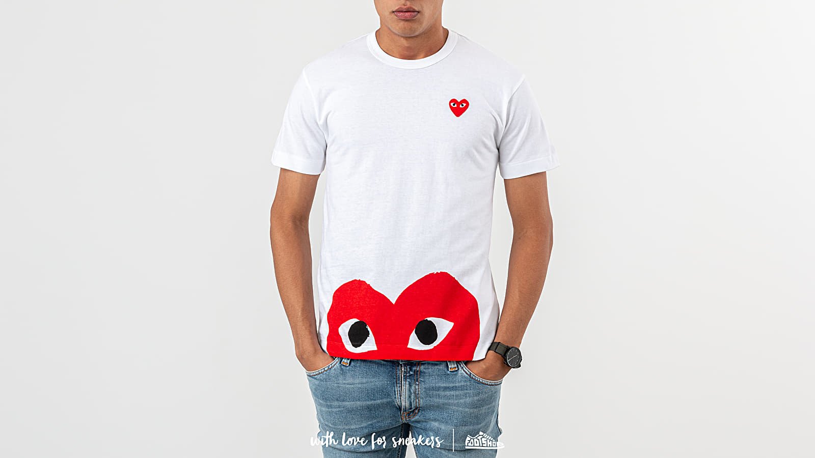 T-Shirts Comme des Garçons PLAY Half Heart Tee White