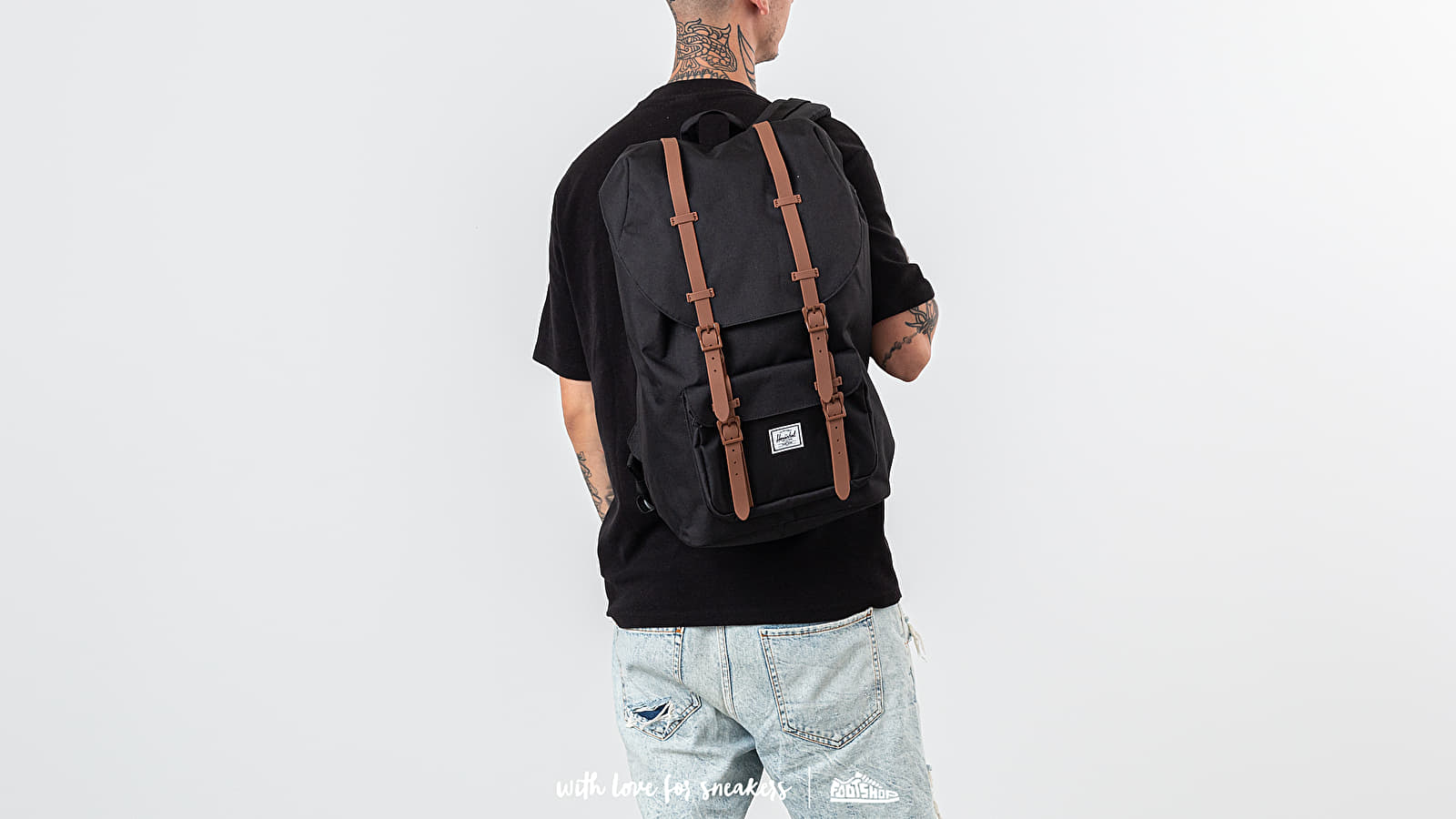 Zaini Herschel Supply Co. Little America Backpack Black/ Saddle