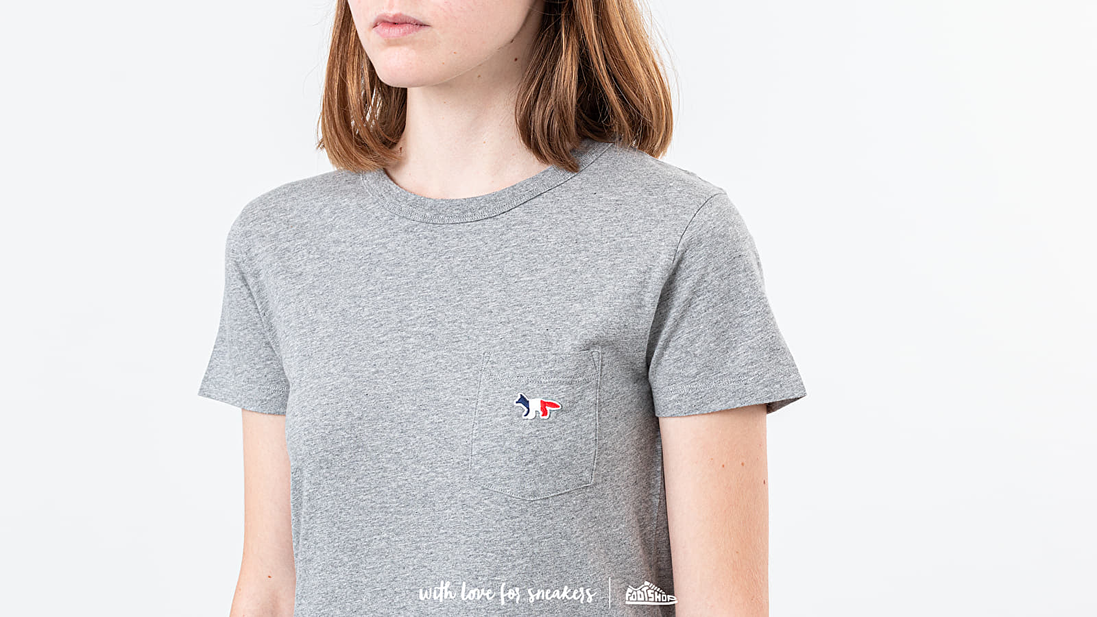 MAISON KITSUNÉ Fox Patch Tee Grey Melange | Footshop