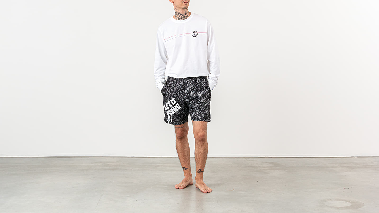 Plavky Life Is Porno Wallpaper Boardshorts Black