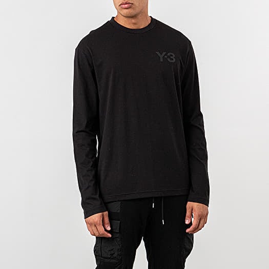 T shirts Y 3 Logo Long Sleeve Tee Black Footshop