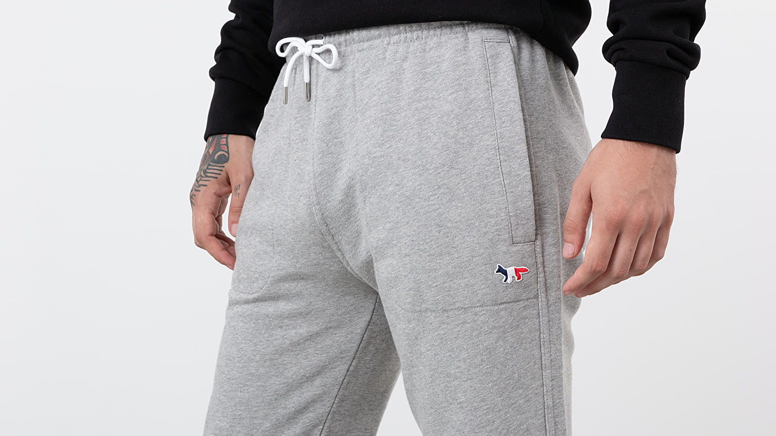 Jogger Pants MAISON KITSUNÉ Tricolor Fox Head Patch Sweat Pants Grey Melange