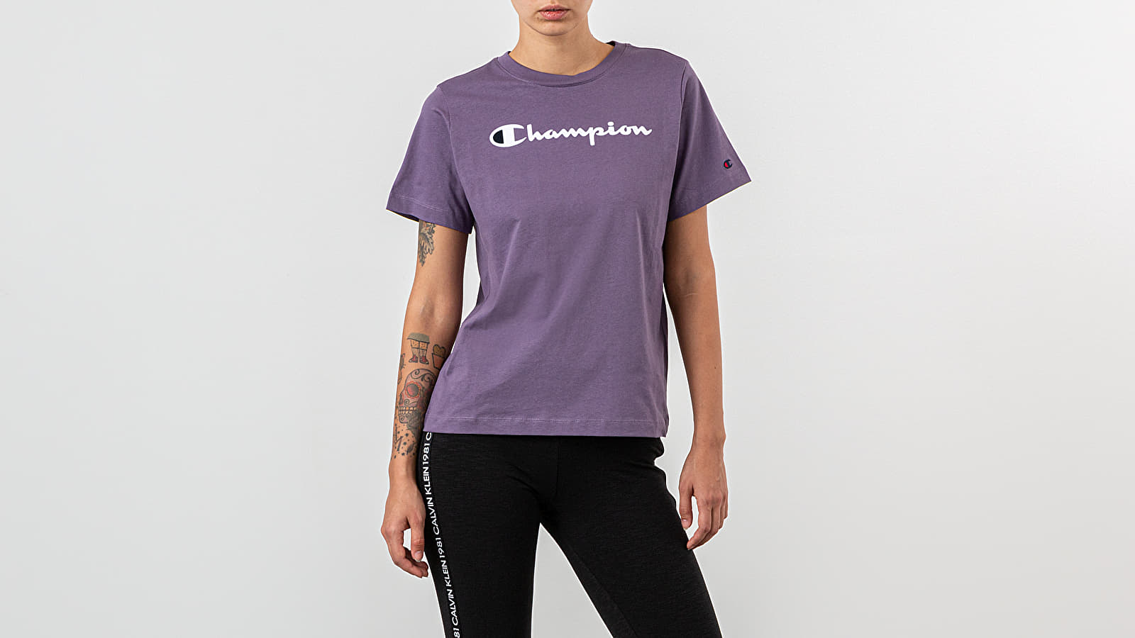 Trička Champion Script Logo Print Drop Shoulder Tee Purple