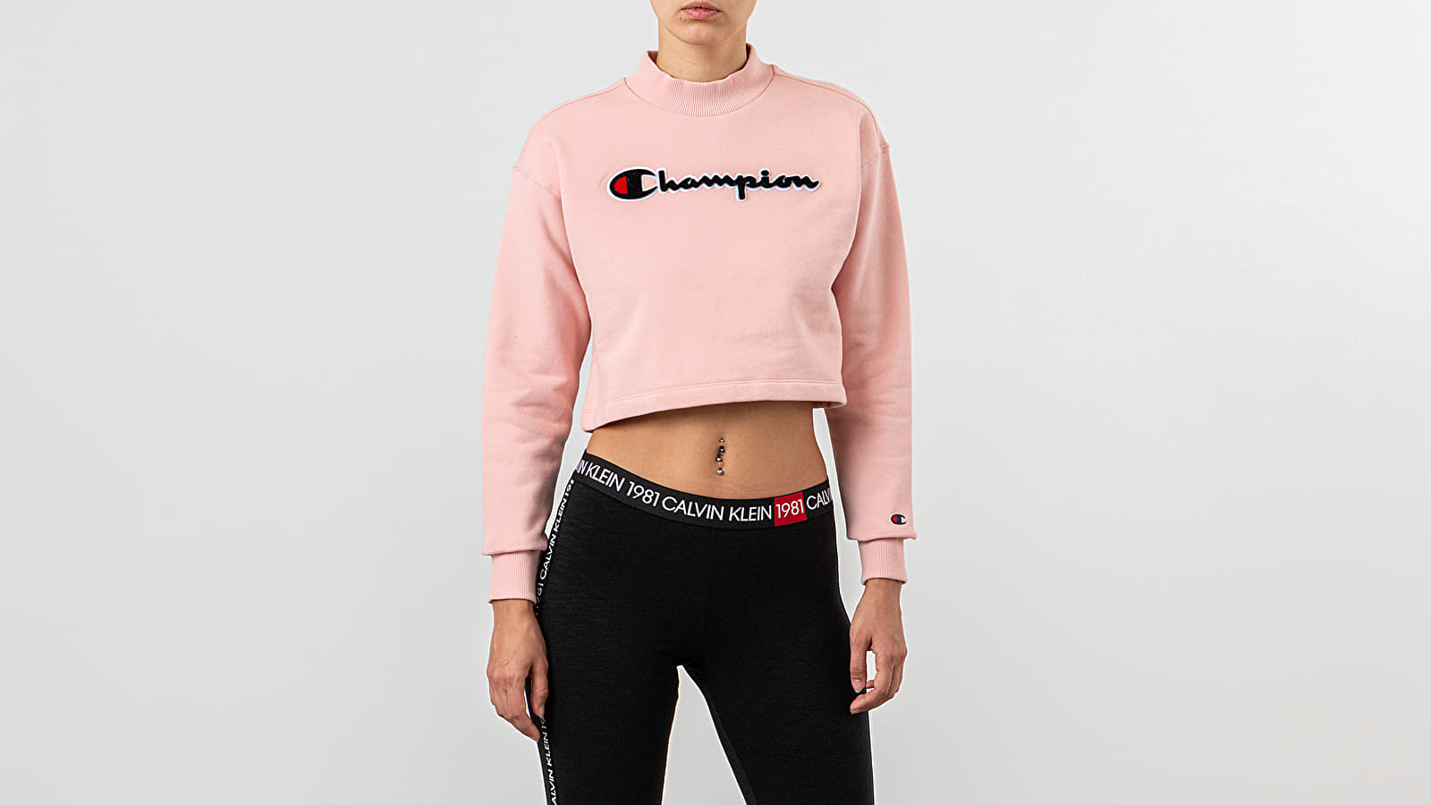 Hoodies and sweatshirts Champion Velvet Script Logo High Neck Sweatshirt Pink