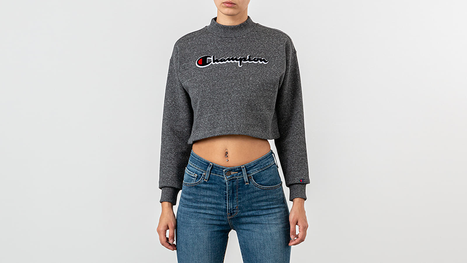 Kapucnis pulóverek és pulcsik Champion Velvet Script Logo High Neck Sweatshirt Grey