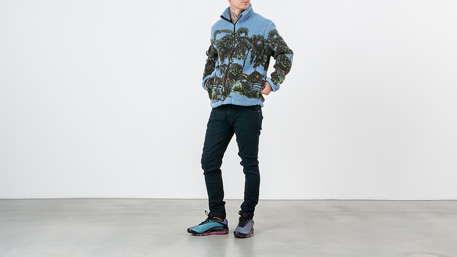 Mikiny Stüssy Hawaiian Jacquard Mock Blue