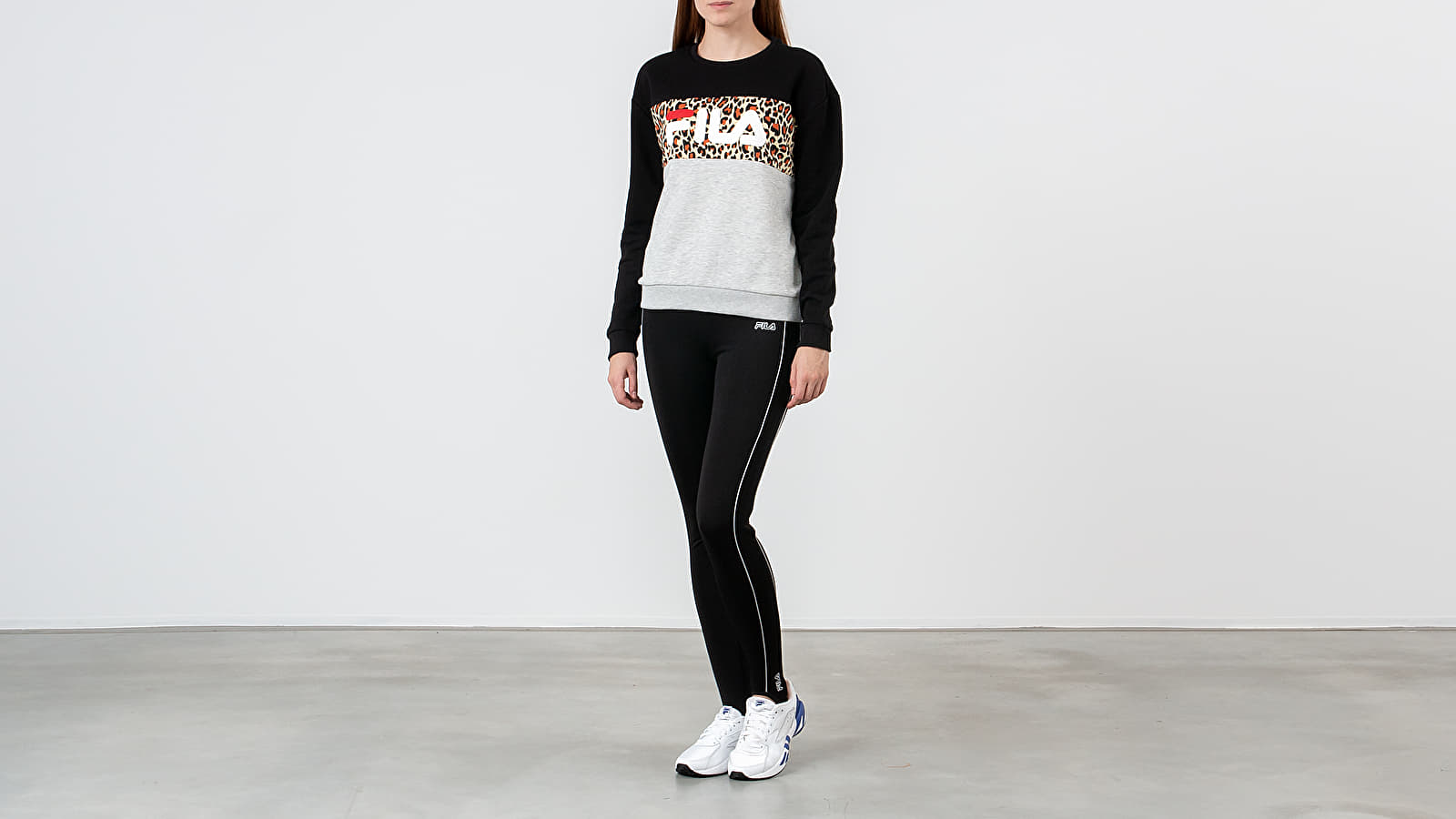 Hoodies and sweatshirts  FILA Crewneck Leo Print Light Grey/ Black