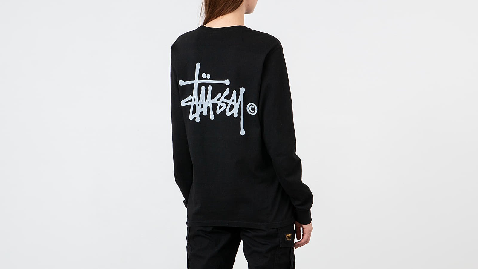 T-krekli Stüssy Basic Logo Pig Dyed Longsleeve Tee Black