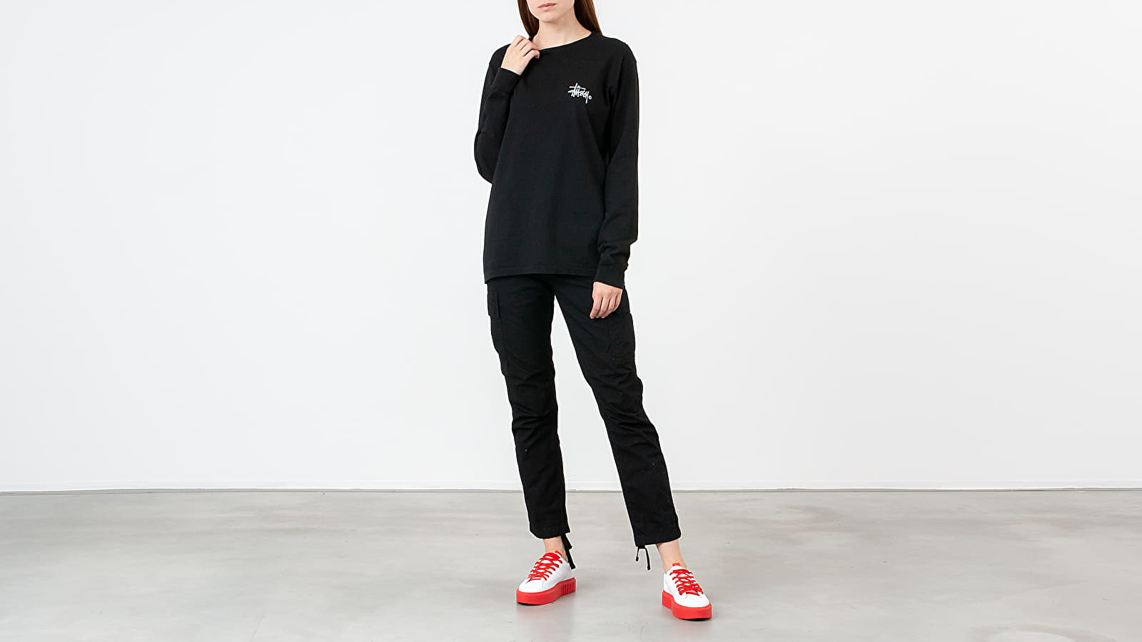 T-krekli Stüssy Basic Logo Pig Dyed Longsleeve Tee Black