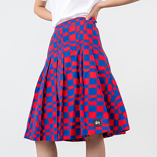 熱い販売 Red/ Skirt Pleated Checker Sabi Stüssy Skirts Blue Footshop | スカート