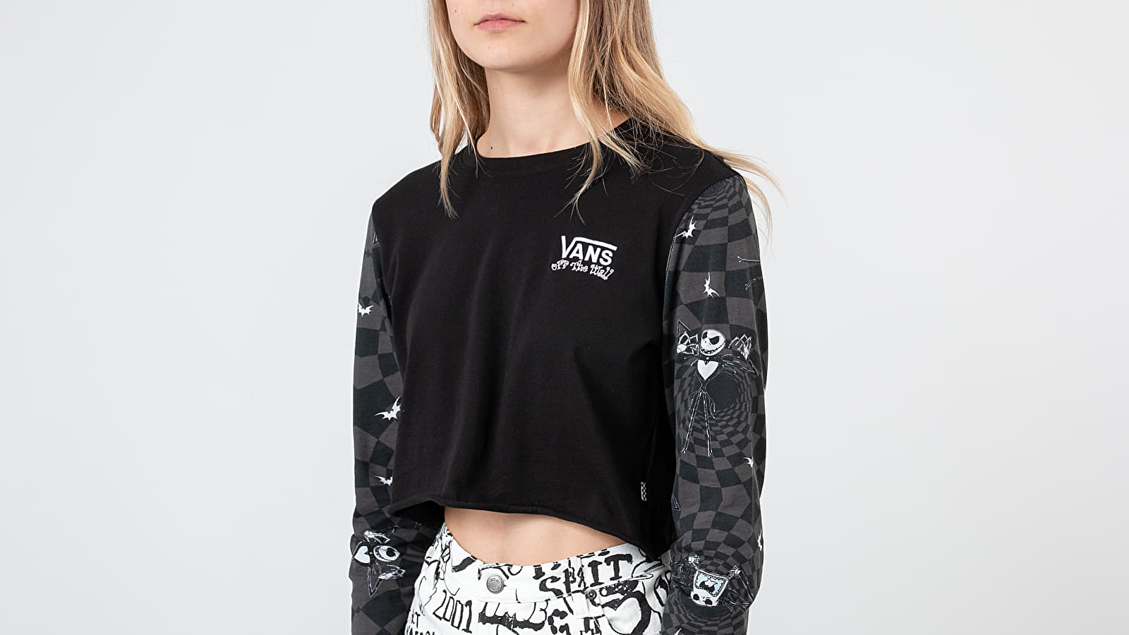 T-shirts Vans x The Nightmare Before Christmas Jacks Check Long Sleeve Crop Tee (DISNEY) Black