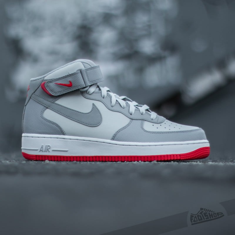 Scarpe uomo Nike Air Force 1 Mid ´07 Premium Platinum/ Wolf Grey-Bright Crimson