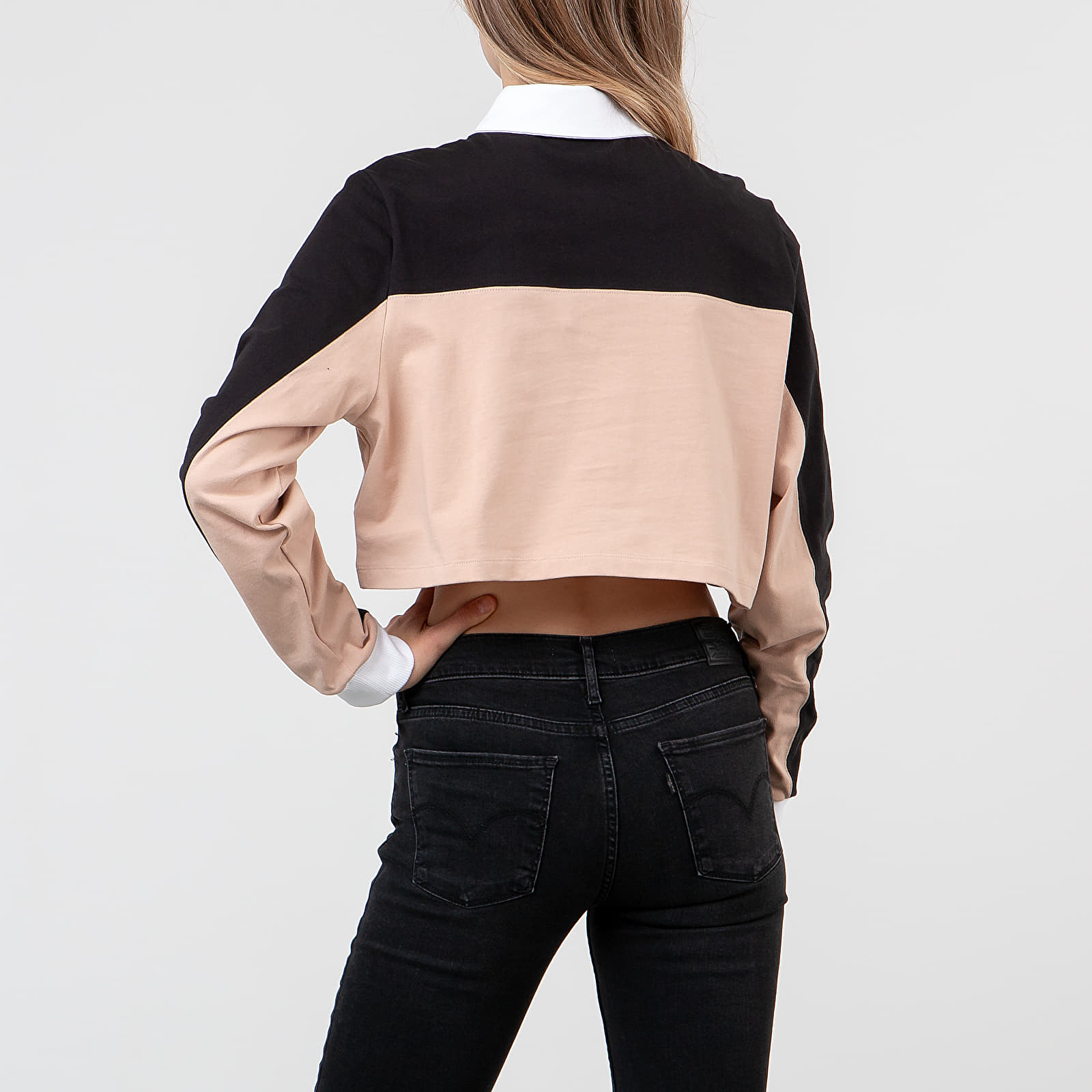 Tričká adidas Cropped Polo Long Sleeve Tee Black/ Ash Pearl