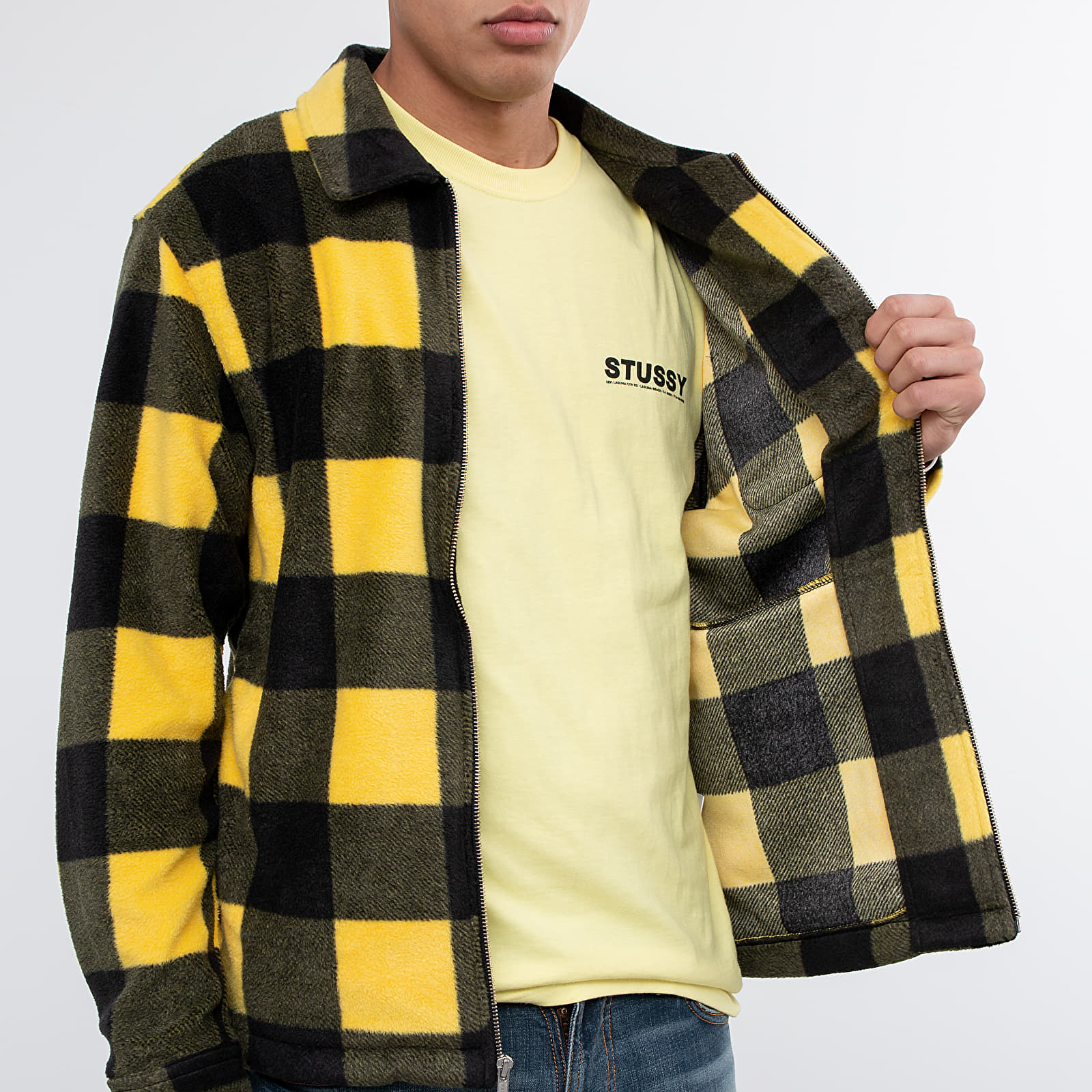 Ризи Stüssy Polar Fleece Zip Up Shirt Yellow Check