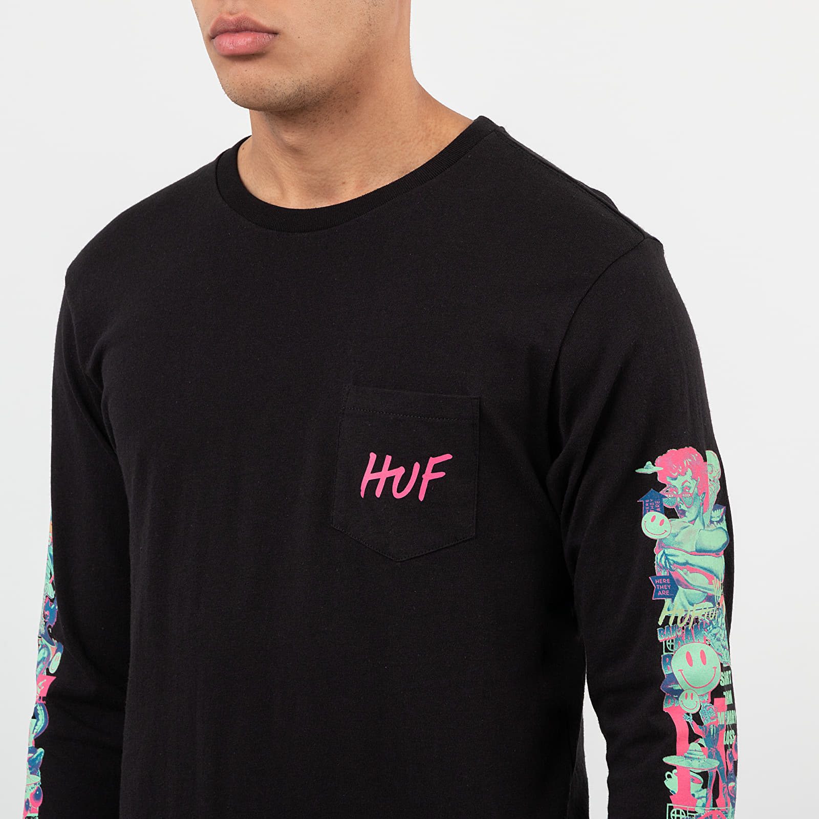 Trička HUF Short Term Long Sleeve Pocket Tee Black