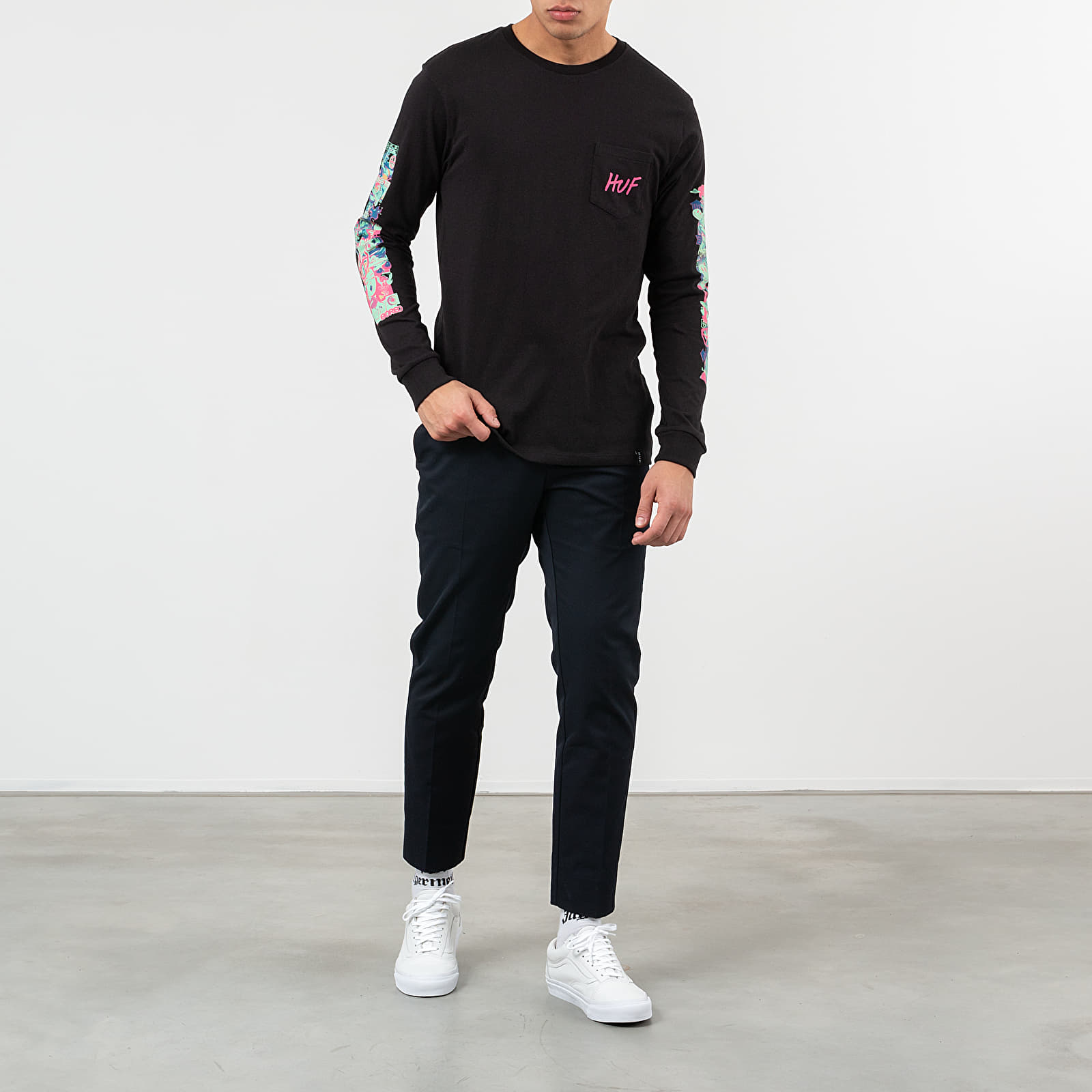 Trička HUF Short Term Long Sleeve Pocket Tee Black