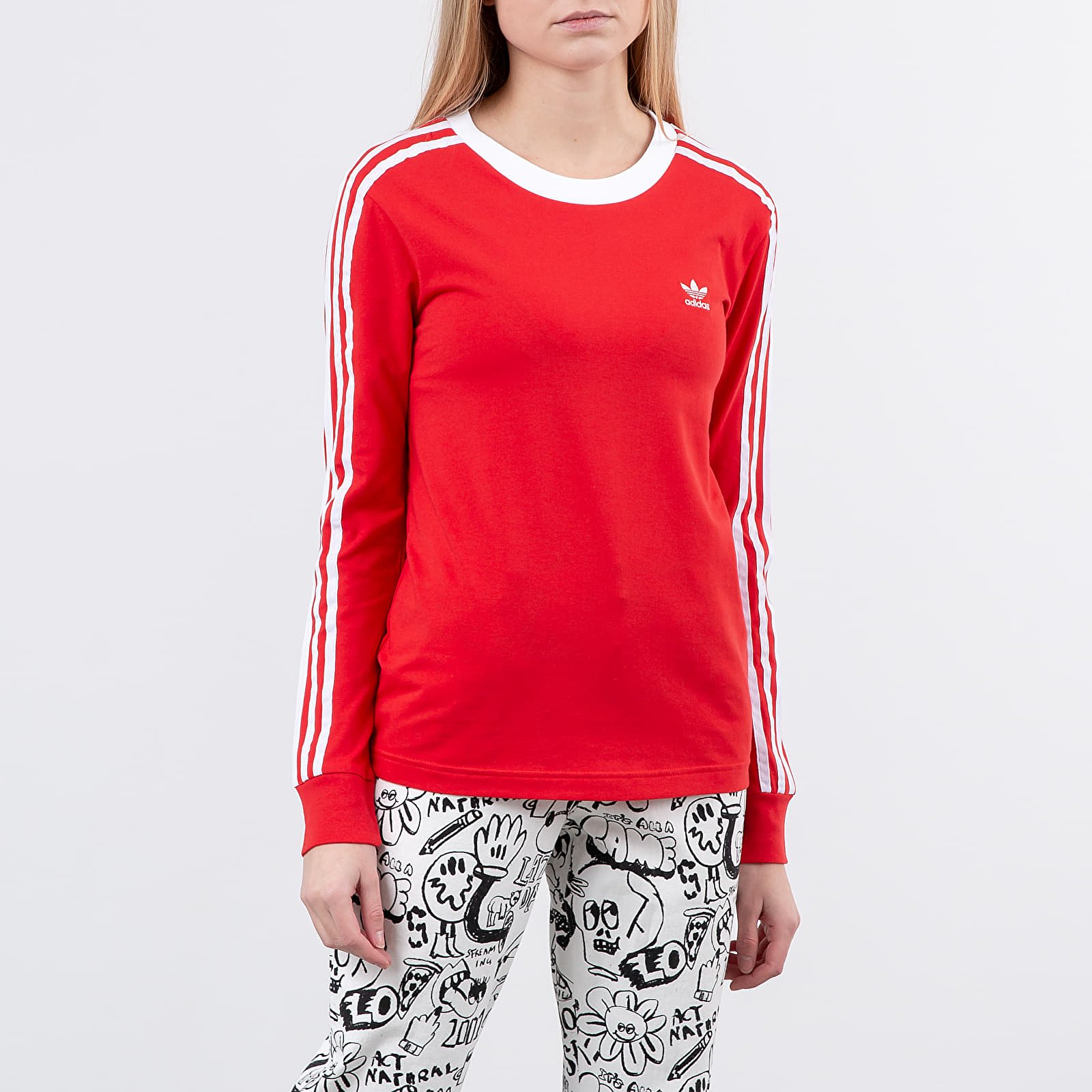 Camisetas adidas 3 Stripes Long Sleeve Tee Lush Red/ White