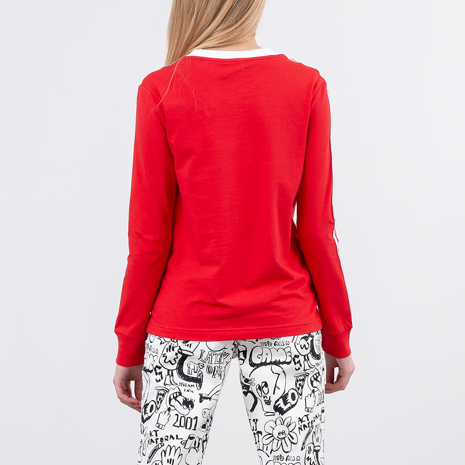 Camisetas adidas 3 Stripes Long Sleeve Tee Lush Red/ White